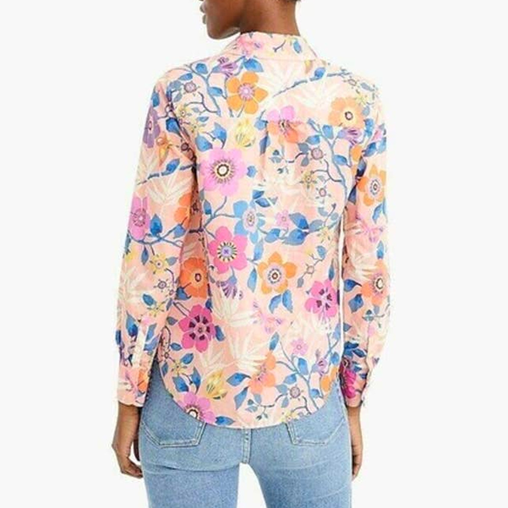 J. Crew Liberty London Floral Classic Popover Shirt Pavilion Pink Multi Blouse - Picture 7 of 11